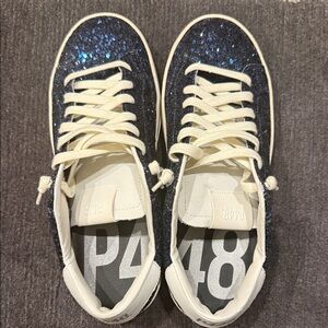 P448 Navy Glitter Sneakers with Cream Laces